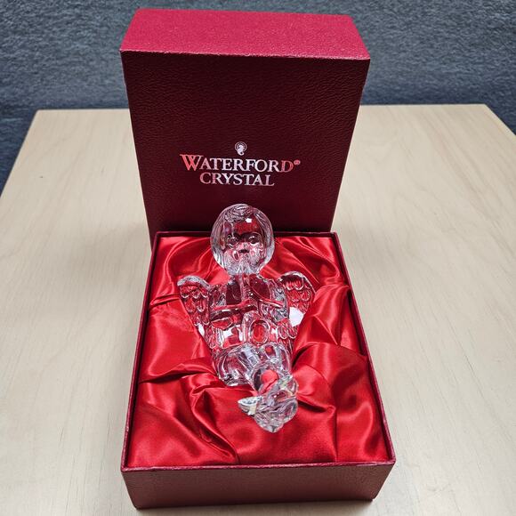 Waterford Crystal Sitting Cherub Angel Trumpet Horn Shelf Sitter 1998 Ireland - Picture 2 of 10